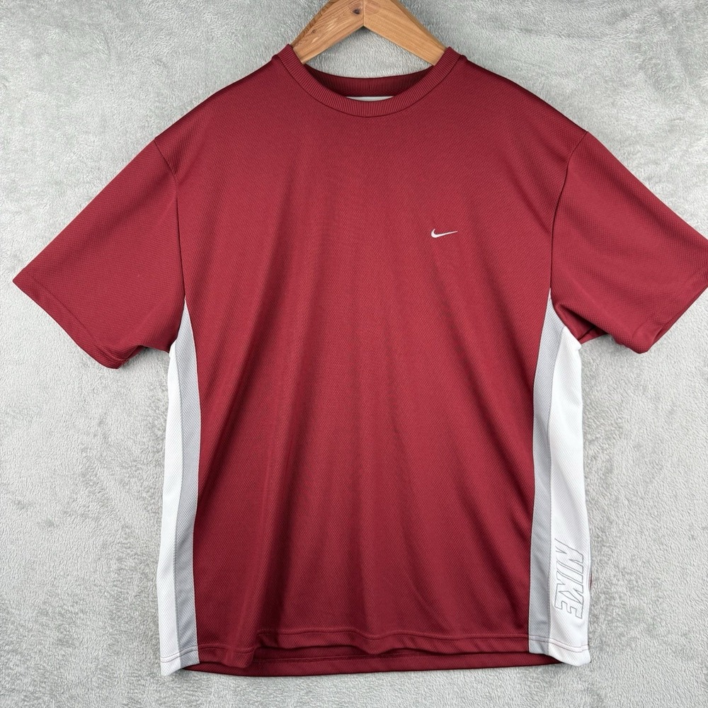 Nike Y2K Crew Neck Shirt Mens XXL Burgundy Casual Logo S/S‎ Sports Athleisure